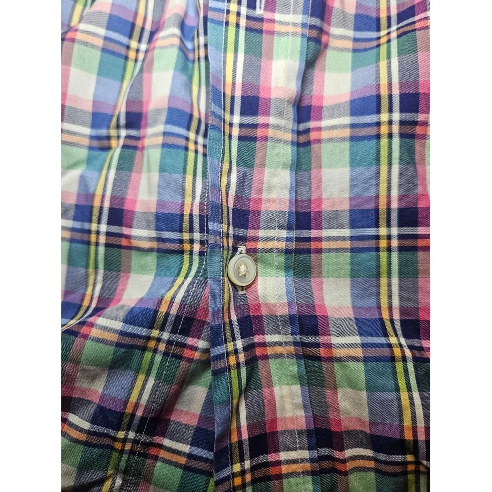 Bergdorf Goodman Button‎ Down Shirt Mens Large Multicolor Plaid Cotton Casual